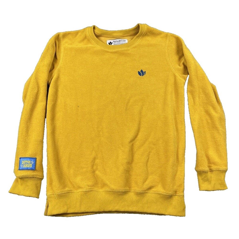 Dutch Bros Terry Pullover Men's Small Yellow Fleece Crew Neck Cozycore